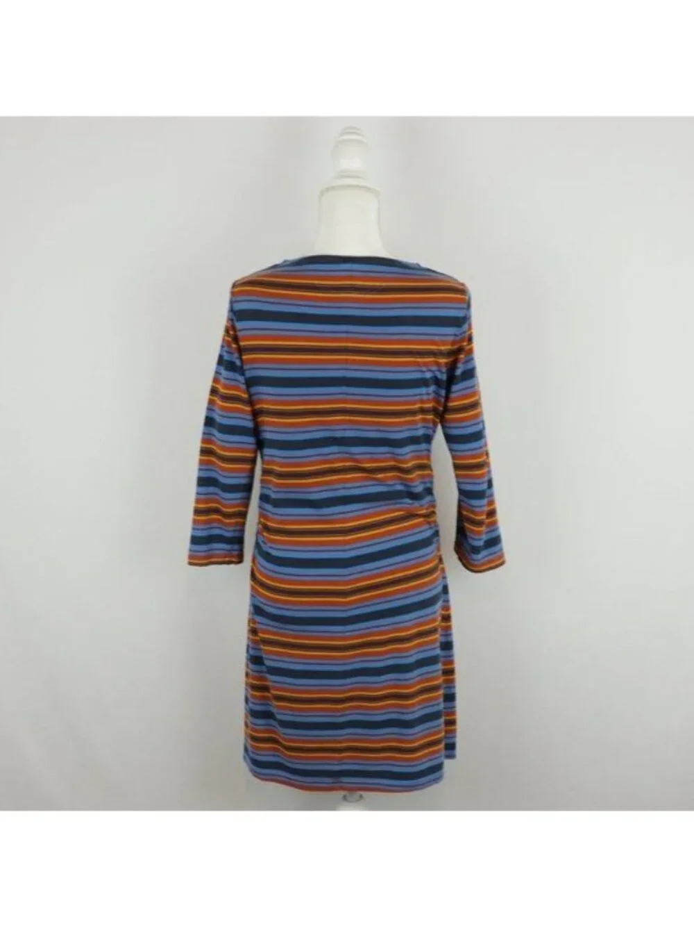 Patagonia Kamala Women's Medium Blue Orange Stripe Cowl Neck 3/4 Sleeve Dress
